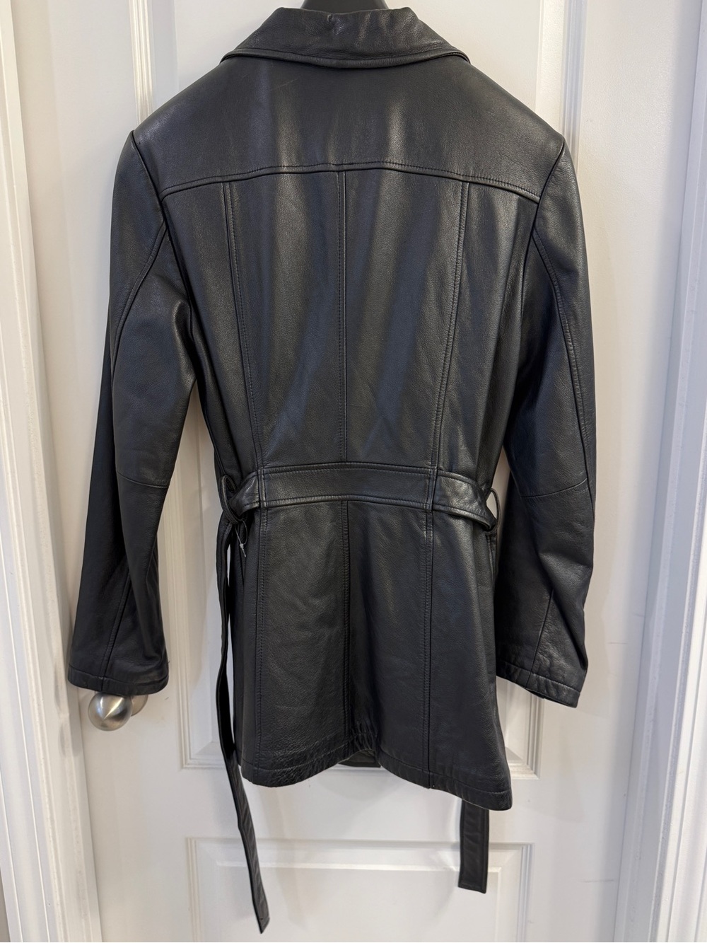 Vintage Jacqueline Ferrar Black Leather Jacket Belted Trench Coat Y2K 90s - Picture 4 of 16